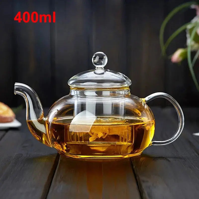 High Borosilicate Glass  Flower Teapot Set: Heat-Resistant, Filterable, 400ml/1000ml"